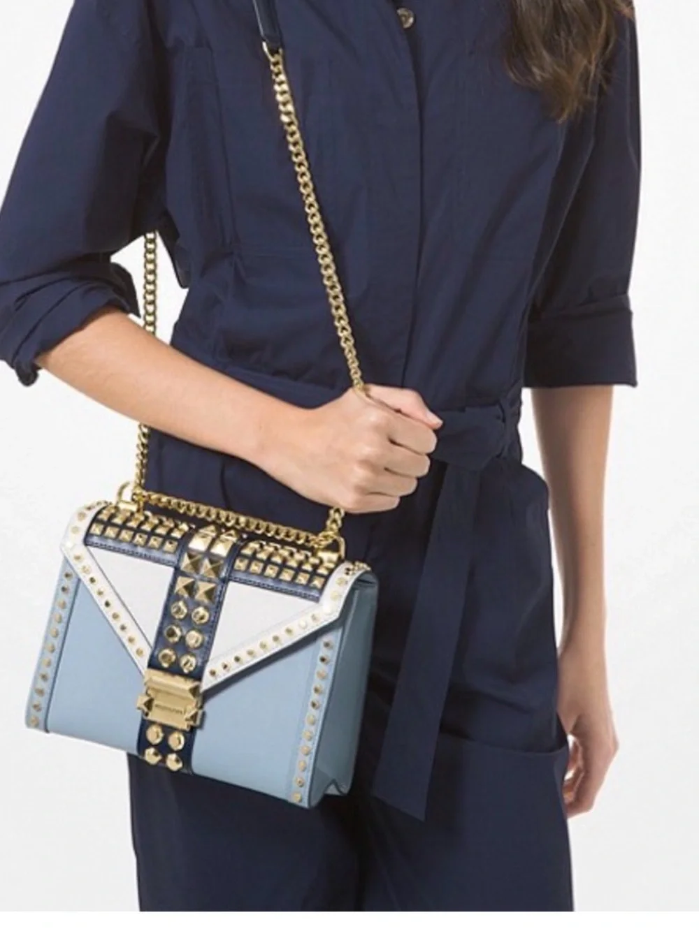 Michael Kors Blue, Light Blue & White Studded Crossbody Bag